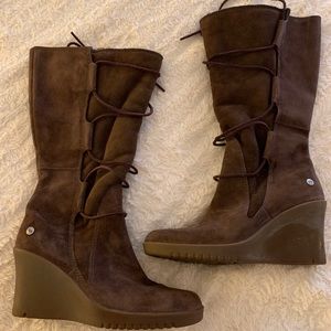 UGG Australia Esley Lace Up Tall Wedge Boots 7